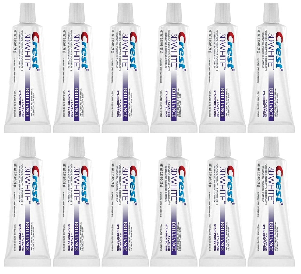 Crest 3D White Brilliance Toothpaste – Vibrant Peppermint, Travel Size 0.85 oz (24 g) – Pack of 12 (tube 1)