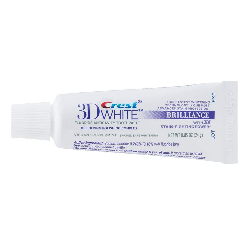Crest 3D White Brilliance Toothpaste – Vibrant Peppermint, Travel Size 0.85 oz (24 g) – Pack of 12 (tube 2)