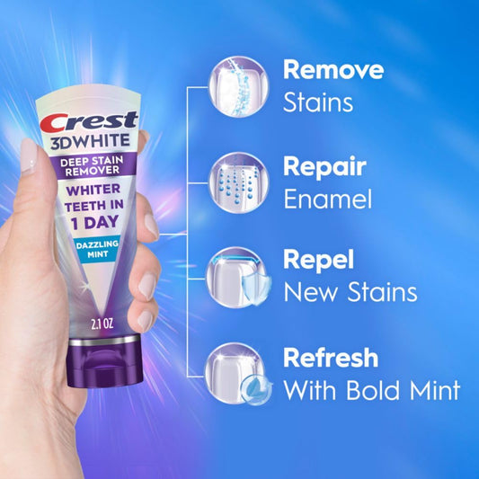 Crest 3DWhite Brilliance Deep Stain Remover toothpaste back label 2.1oz