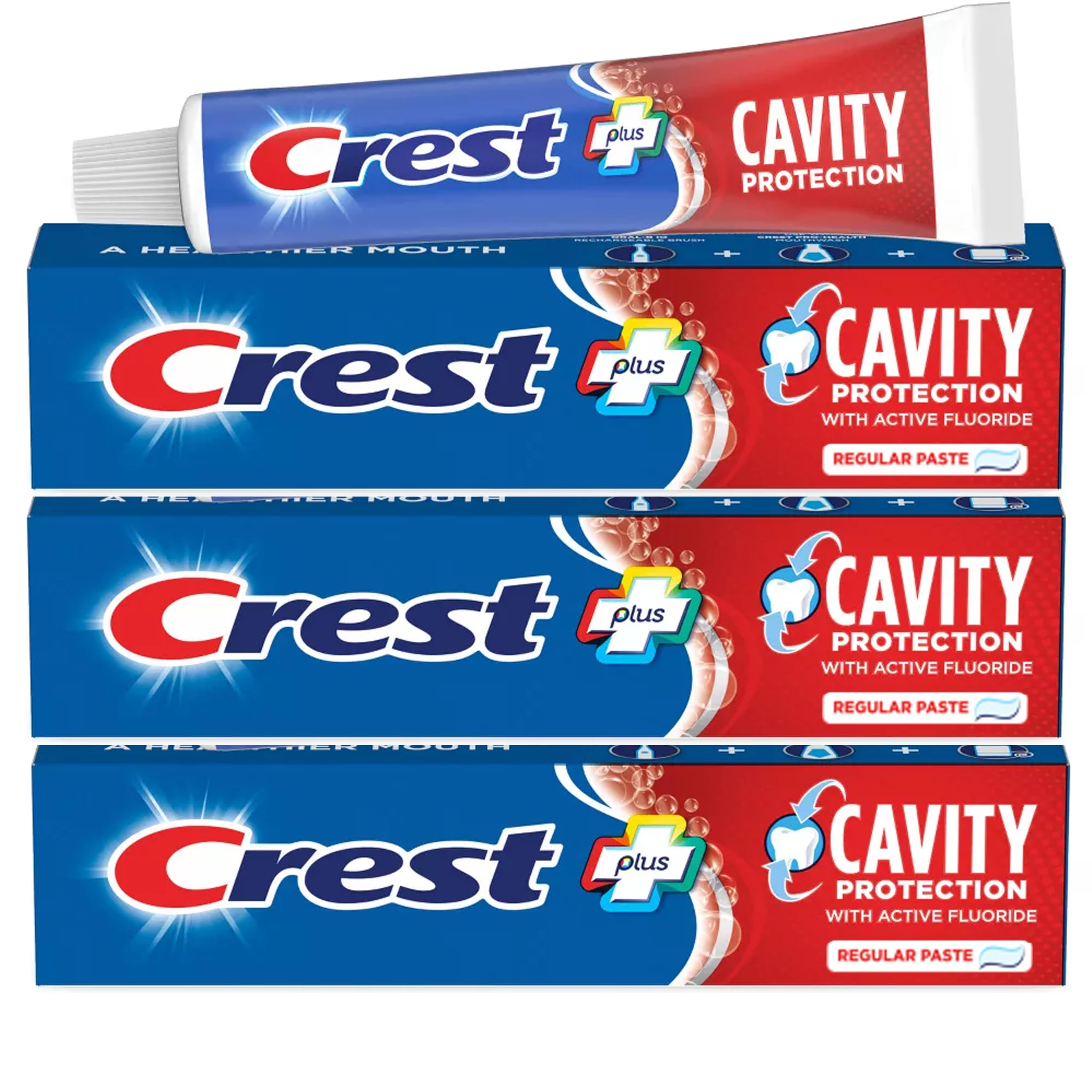 Crest Cavity Protection Regular Toothpaste tubes lined up (8.2 oz / 232 g each) - pack of 3