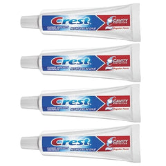 Crest Cavity Protection toothpaste travel-size tube, 0.85 oz (24 g), 4-pack carton.