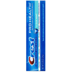 Close-up of Crest Pro-Health Clean Mint toothpaste tube label 0.85 oz