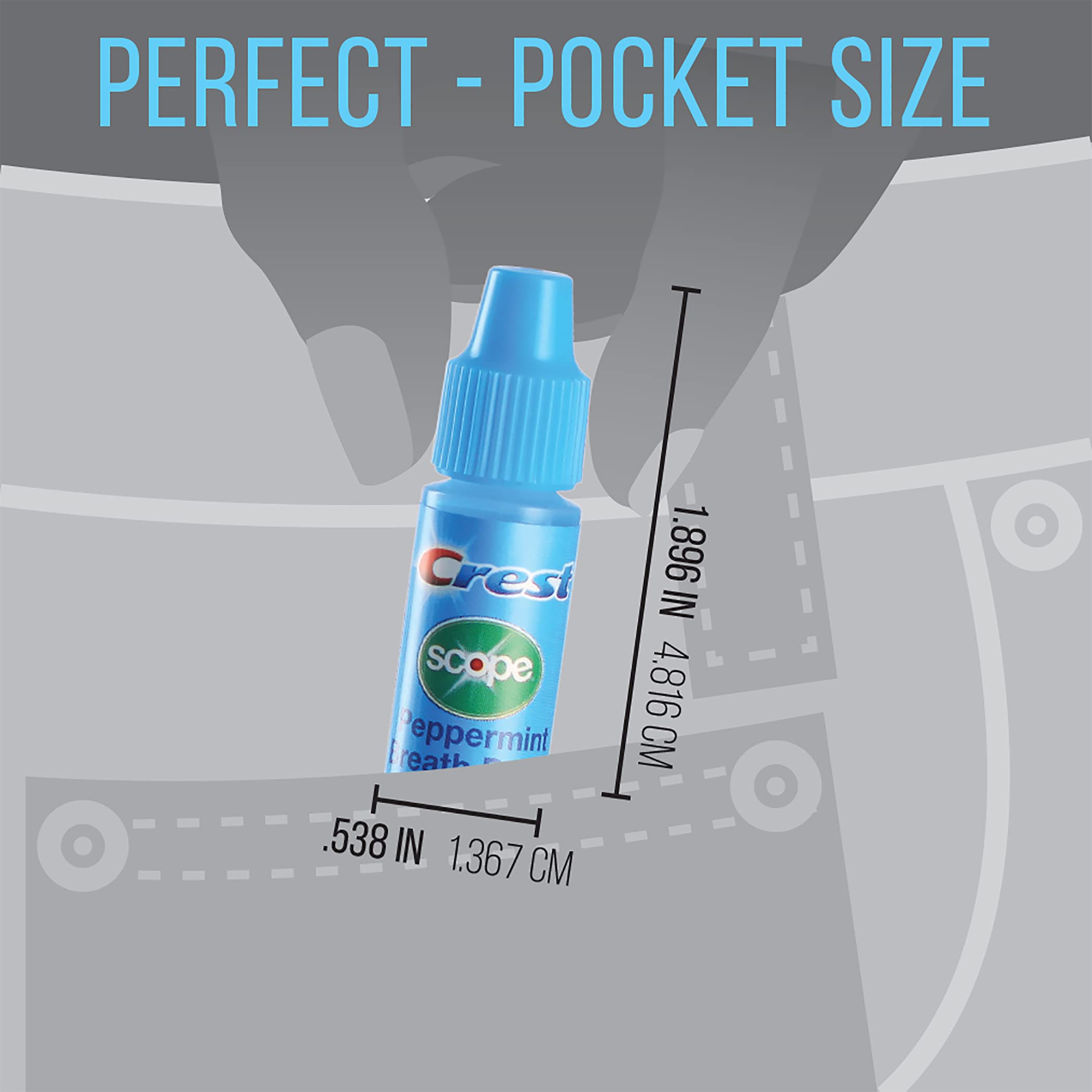 Close-up of Crest Scope Peppermint Breath Drops bottle