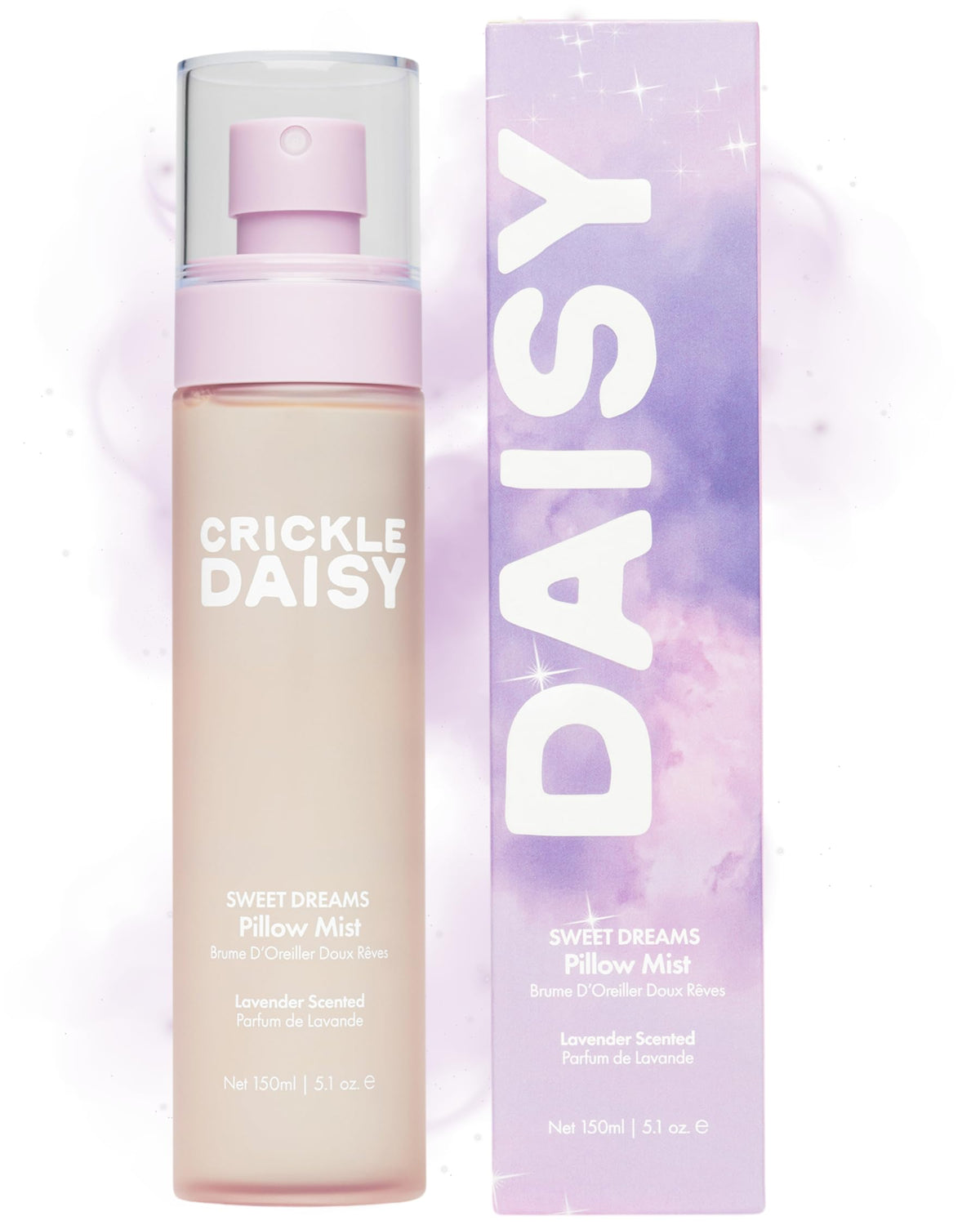 Crickle Daisy Sweet Dreams Lavender Pillow Mist bottle ready for a calming bedtime ritual.