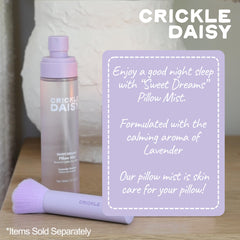 Crickle Daisy Sweet Dreams Lavender Pillow Mist pour demonstrates even spray on linen.
