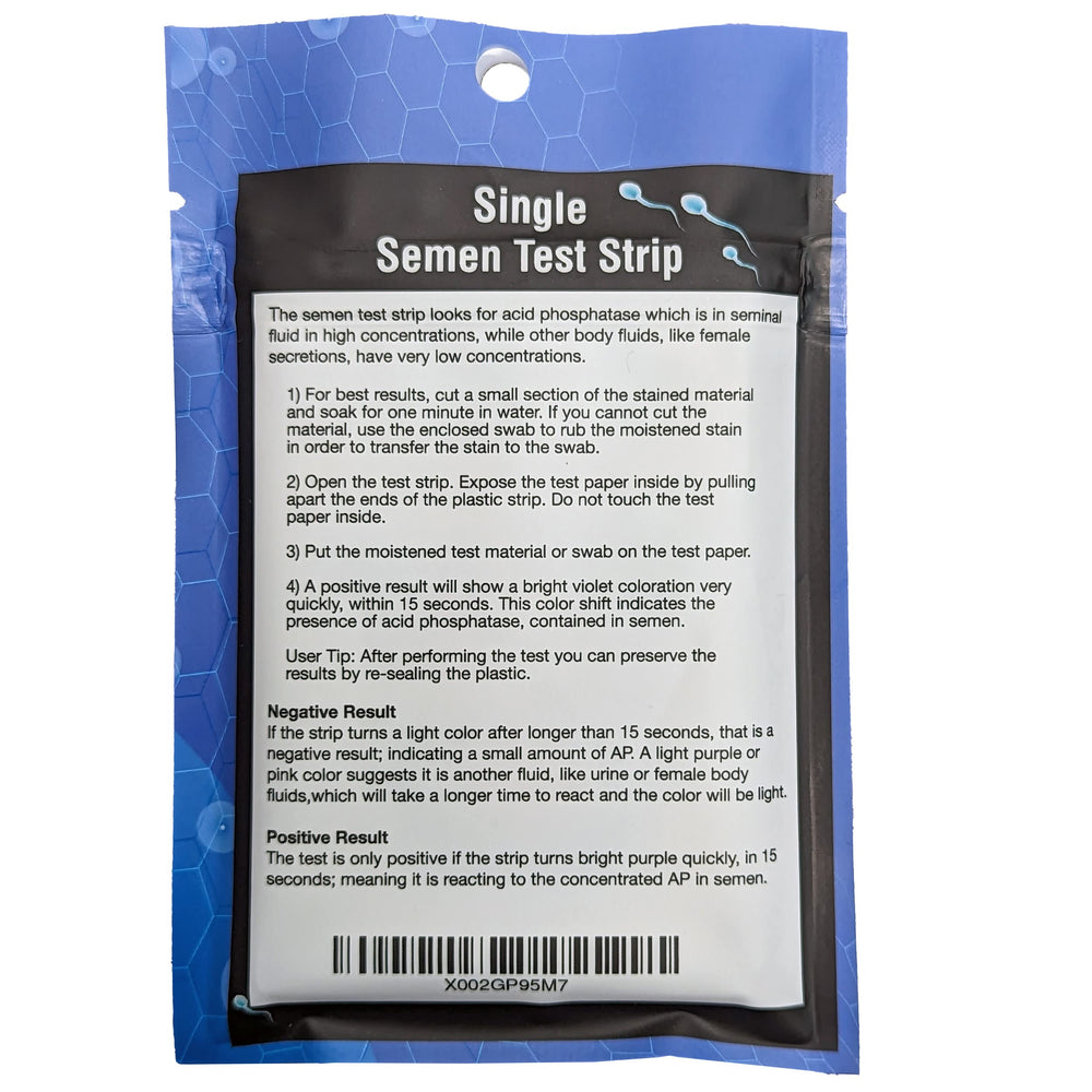 Single-pack semen detection test with swabs and strips