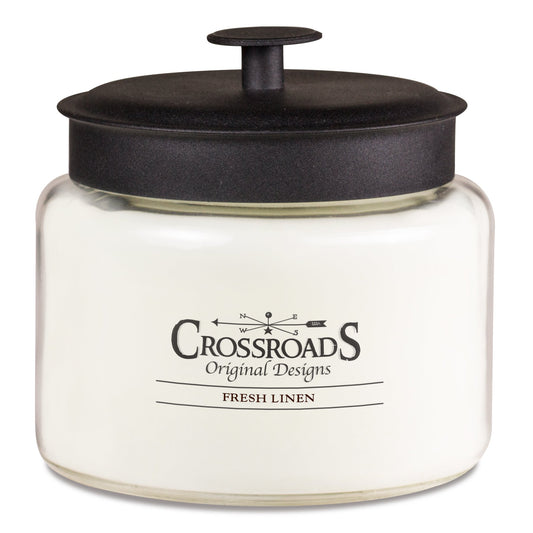 Crossroads Fresh Linen 64oz candle with four wicks for room-filling fragrance.