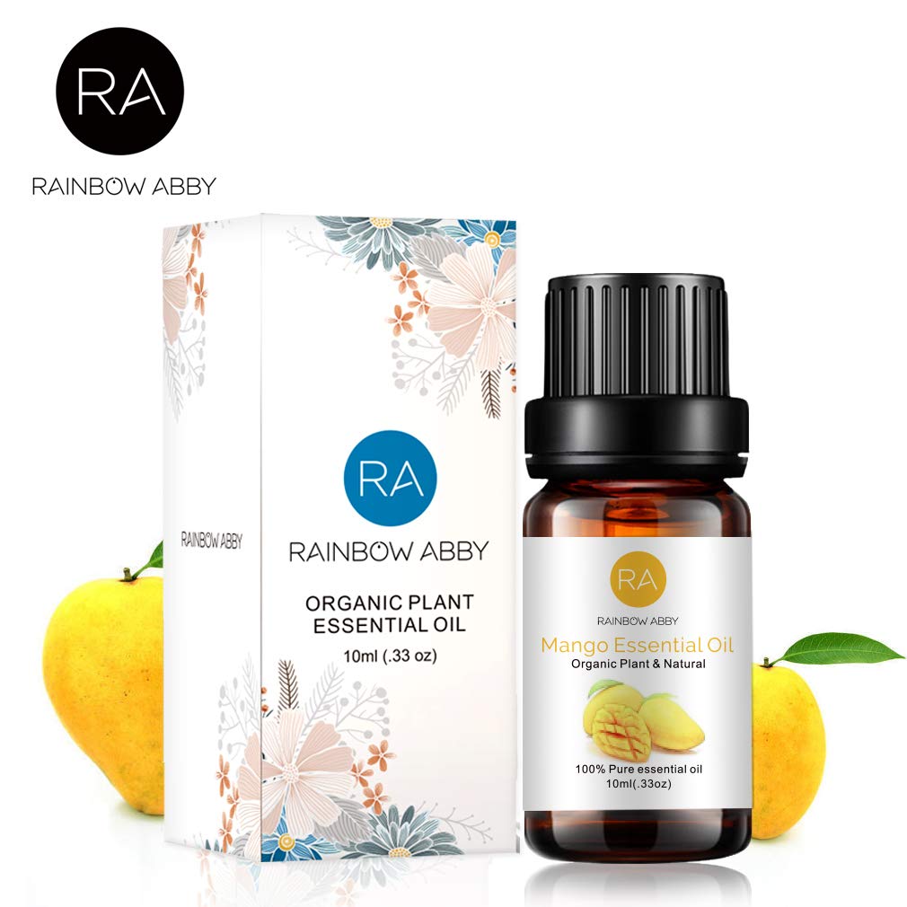 Cruelty-free label on mango essential oil bottle