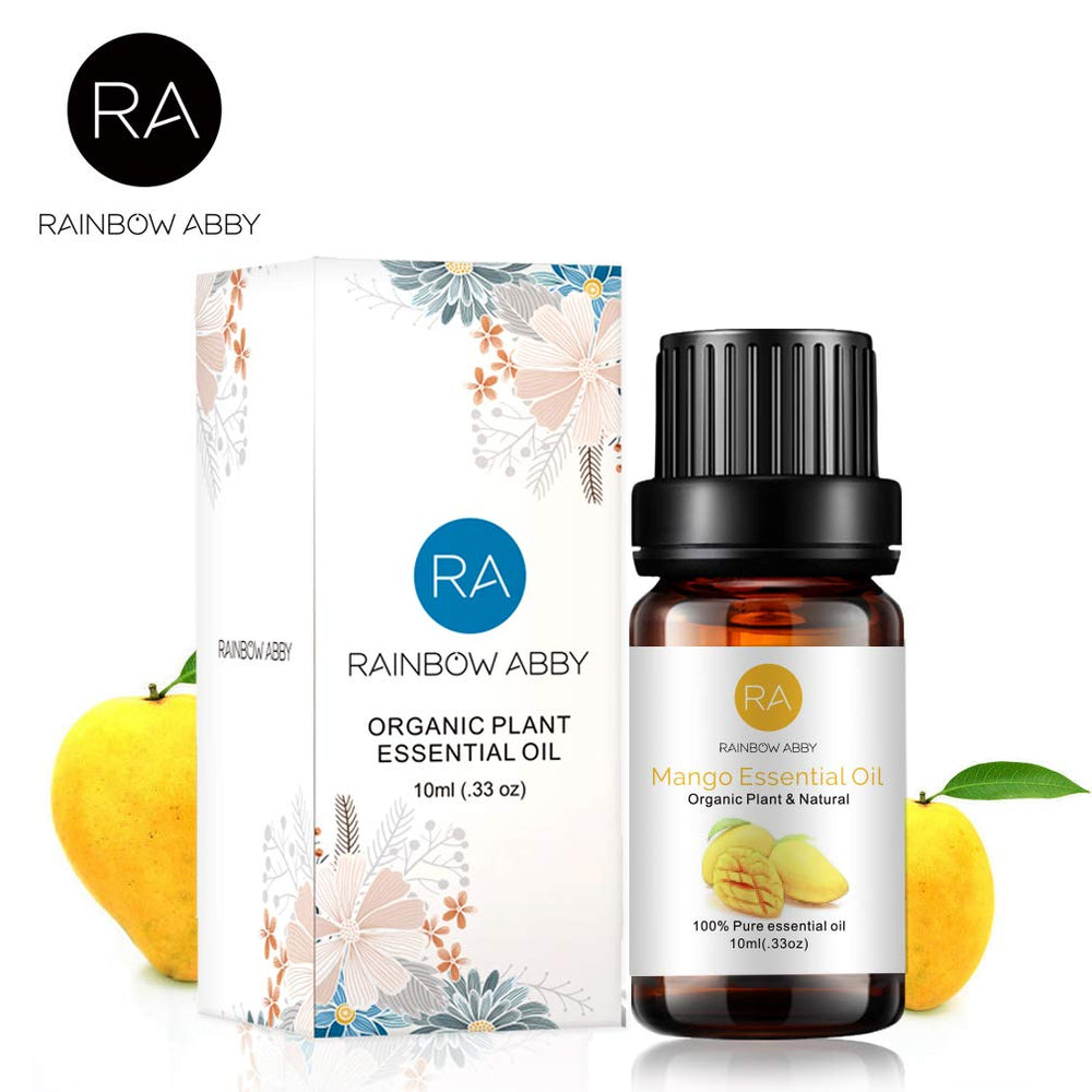 Cruelty-free label on mango essential oil bottle