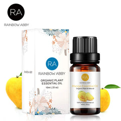Cruelty-free label on mango essential oil bottle