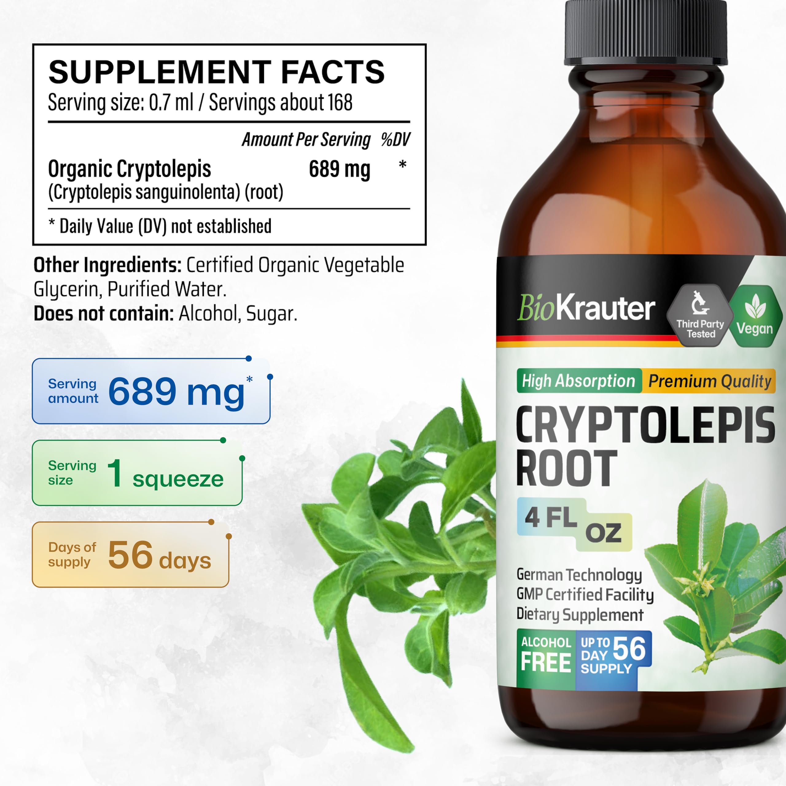 Illustration showing Cryptolepis sanguinolenta ingredients graphic