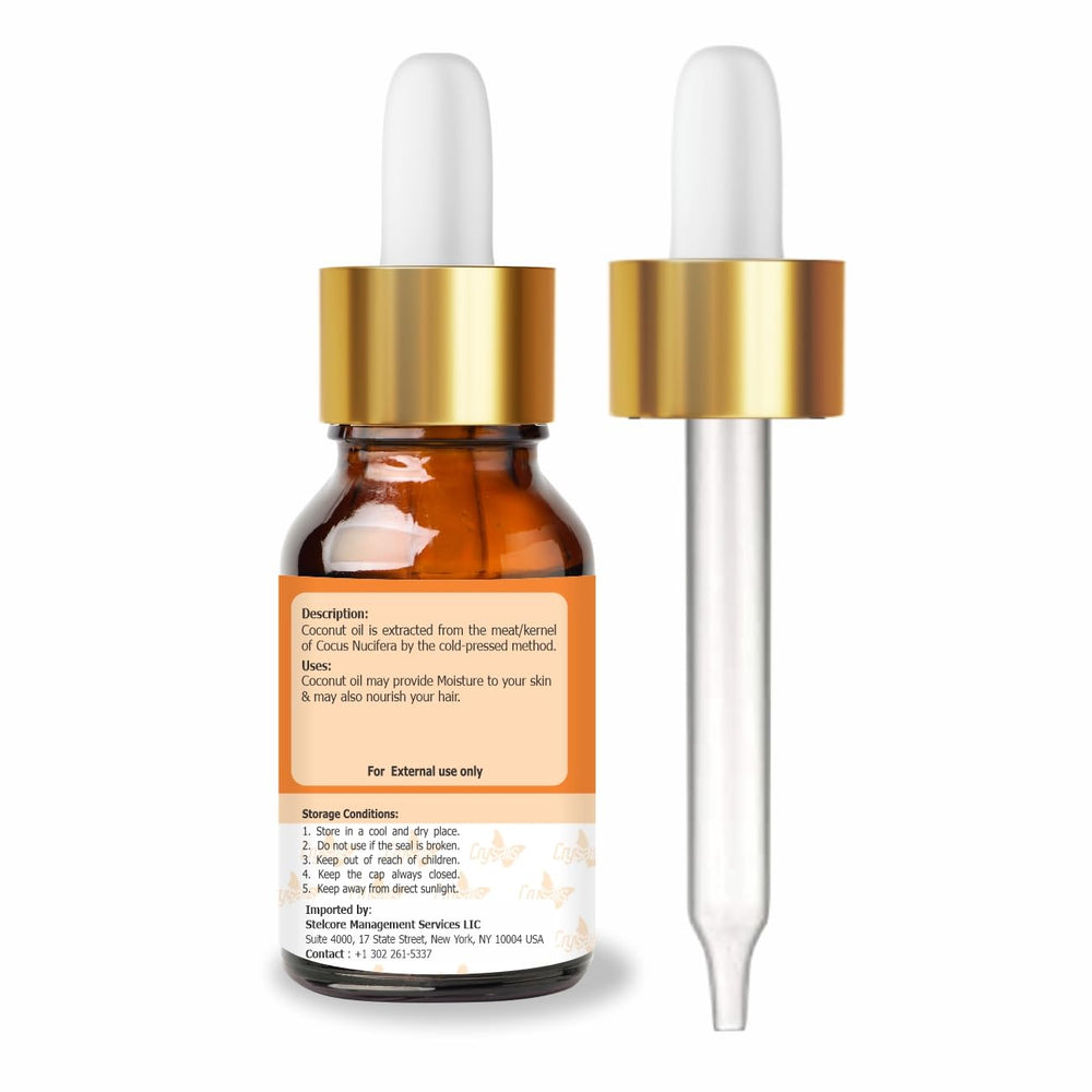 Crysalis Coconut Extract label close-up highlighting pure undiluted oil for skincare routines.
