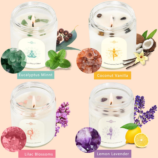 Crystal-inside soy candle set for aromatherapy - gift for women