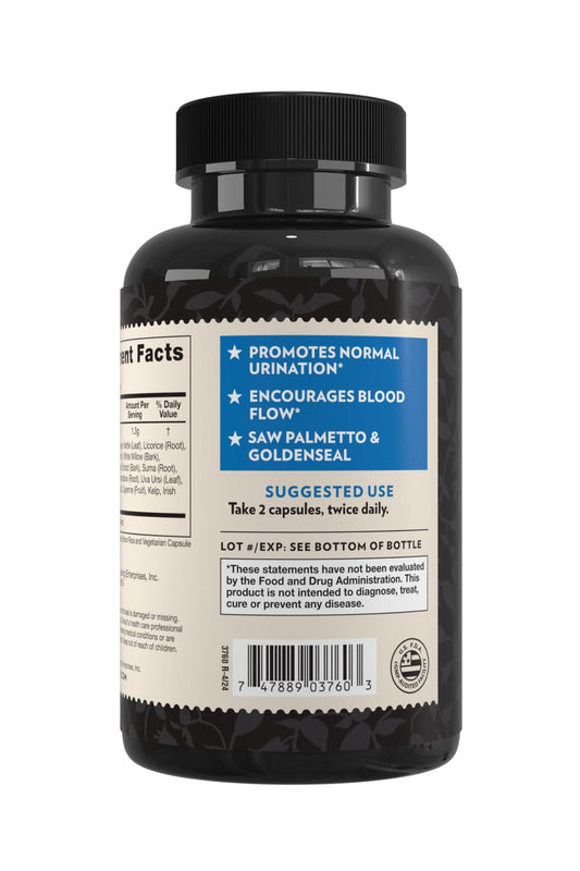 Herbal ingredients include saw palmetto, ginger and pygeum