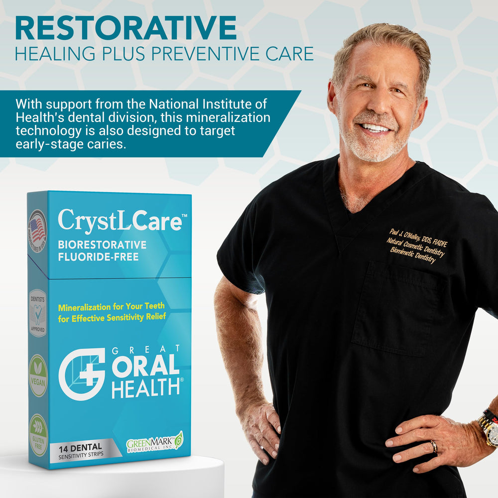 Adult using CrystLCare tooth sensitivity strips