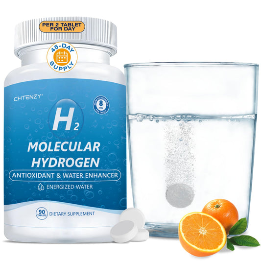 Packaging of CHTENZY hydrogen water tablets, orange flavor, 60-count
