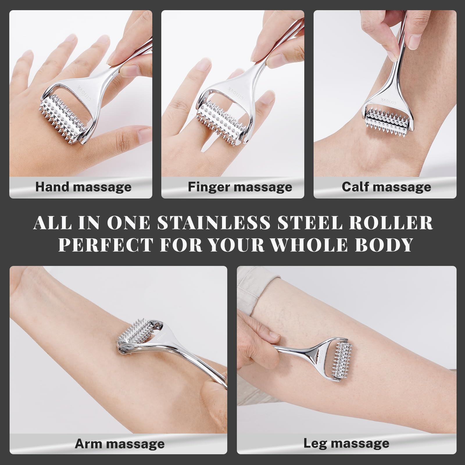 Hands gripping the portable massage roller for targeted relief