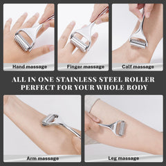 Hands gripping the portable massage roller for targeted relief