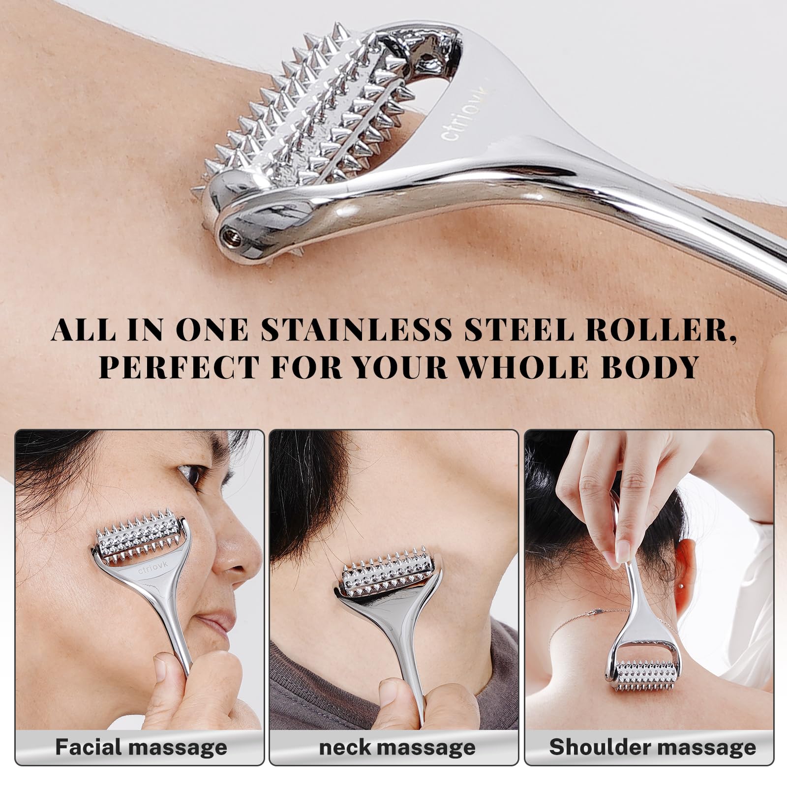 Face massage with acupuncture roller to reduce puffiness