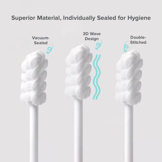 Close-up of the brush head made with medical-grade skim gauze