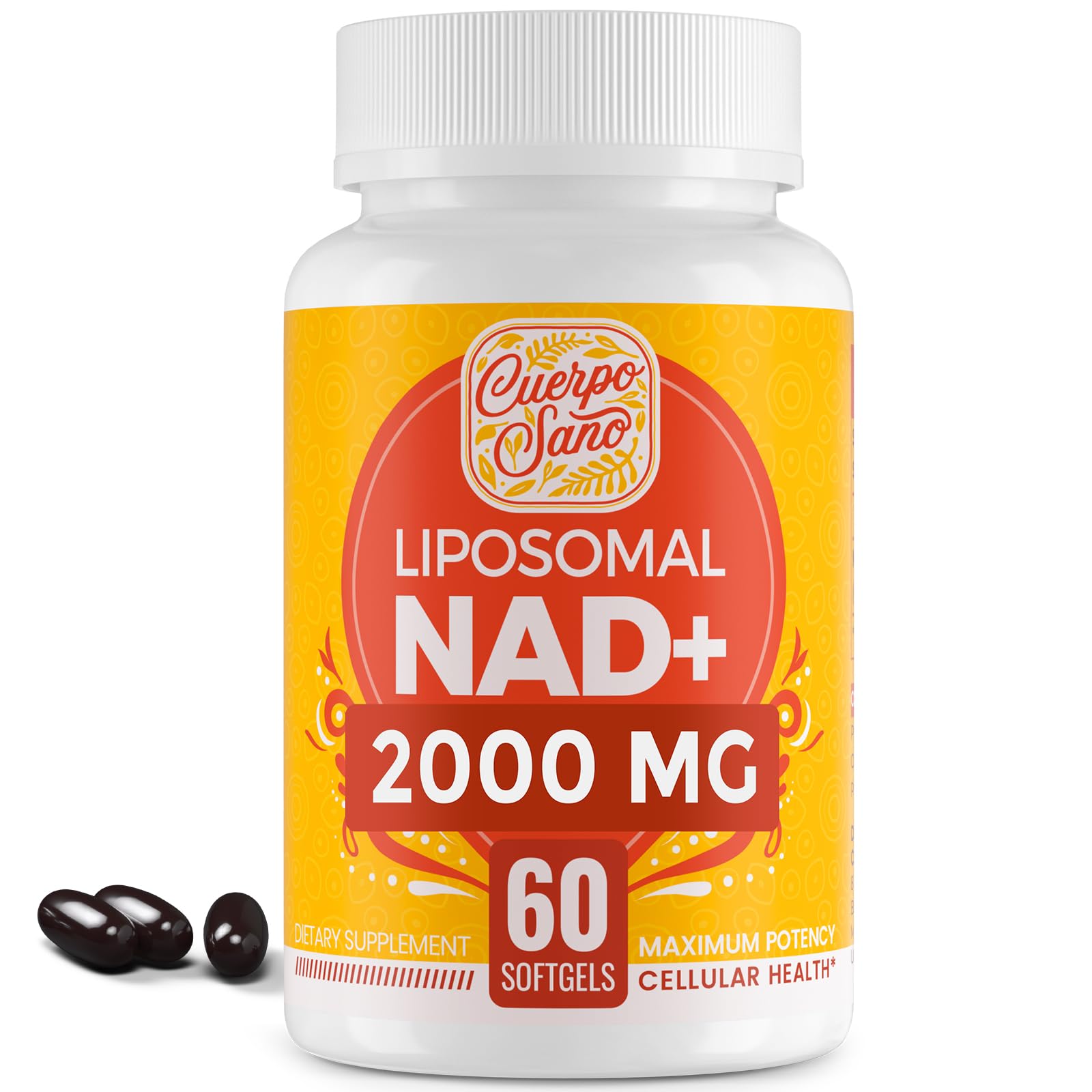 Cuerpo Sano NAD supplement bottle showing 2000 mg dose