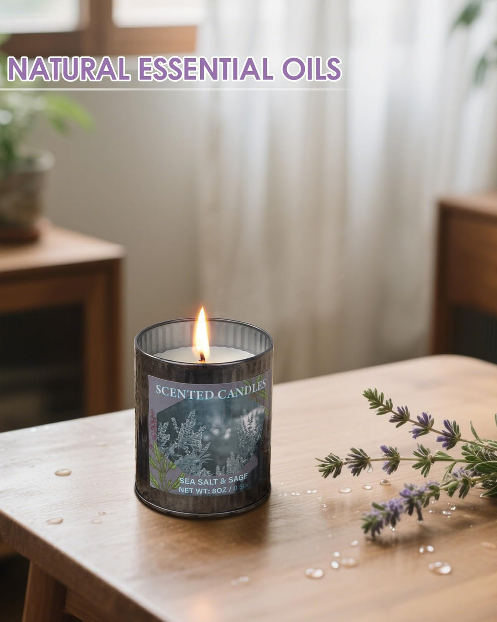 Close-up of Sea Salt & Sage candle label
