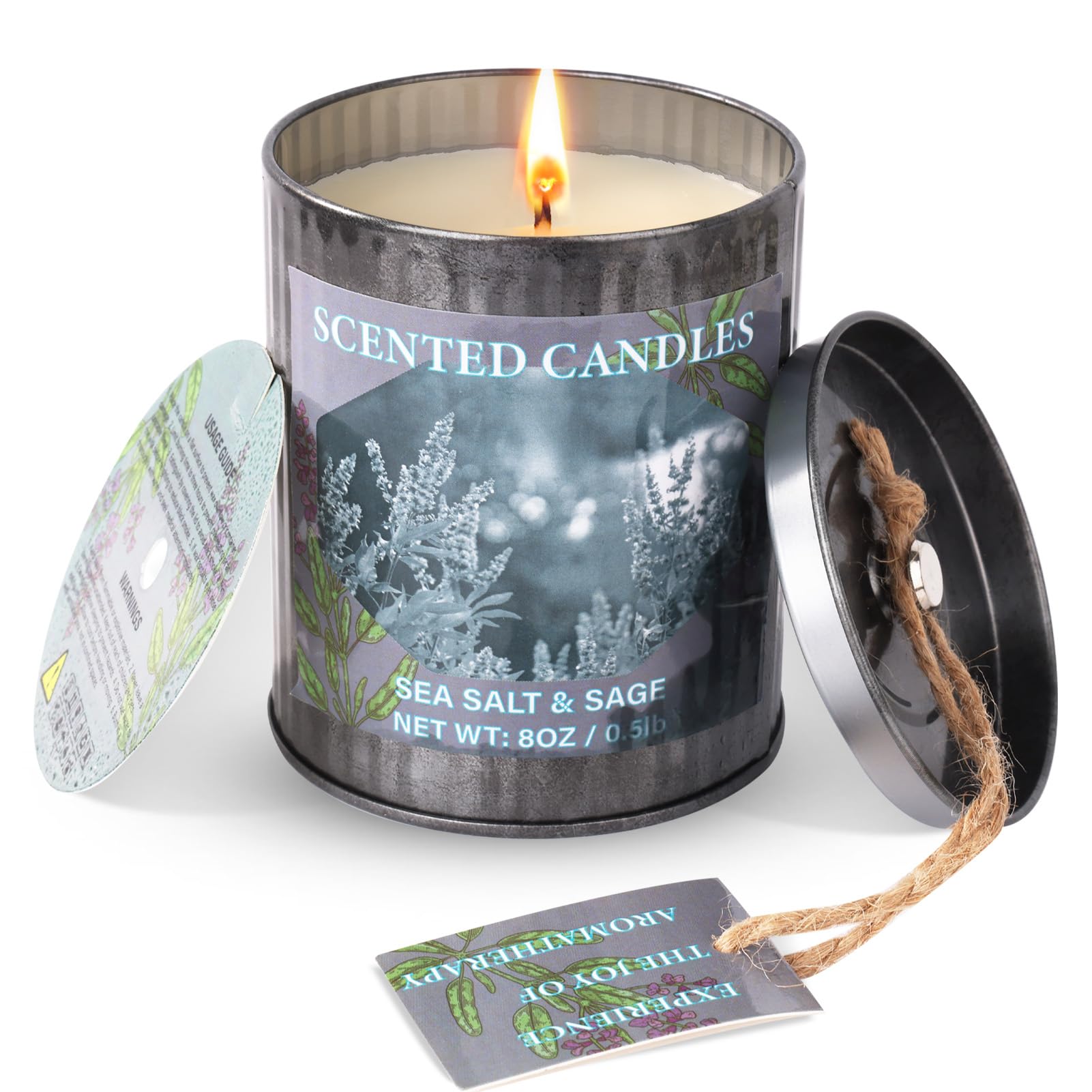 CUKIY Sea Salt & Sage 8oz soy candle in tin