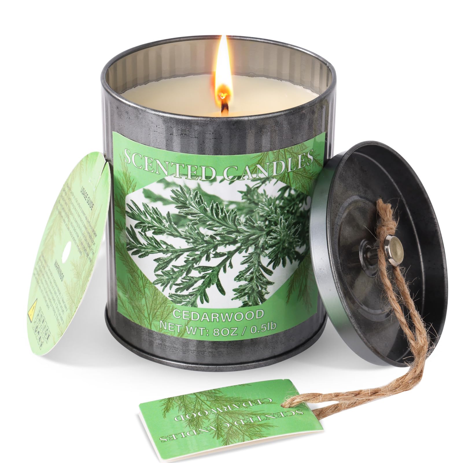 CUKIY Cedarwood scented candle in 8oz tin with minimalist cool-toned design