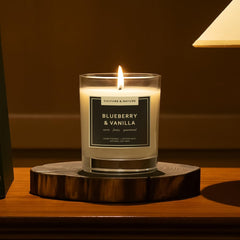 Premium glass candle jar detail for CULTURE & NATURE Blueberry & Vanilla