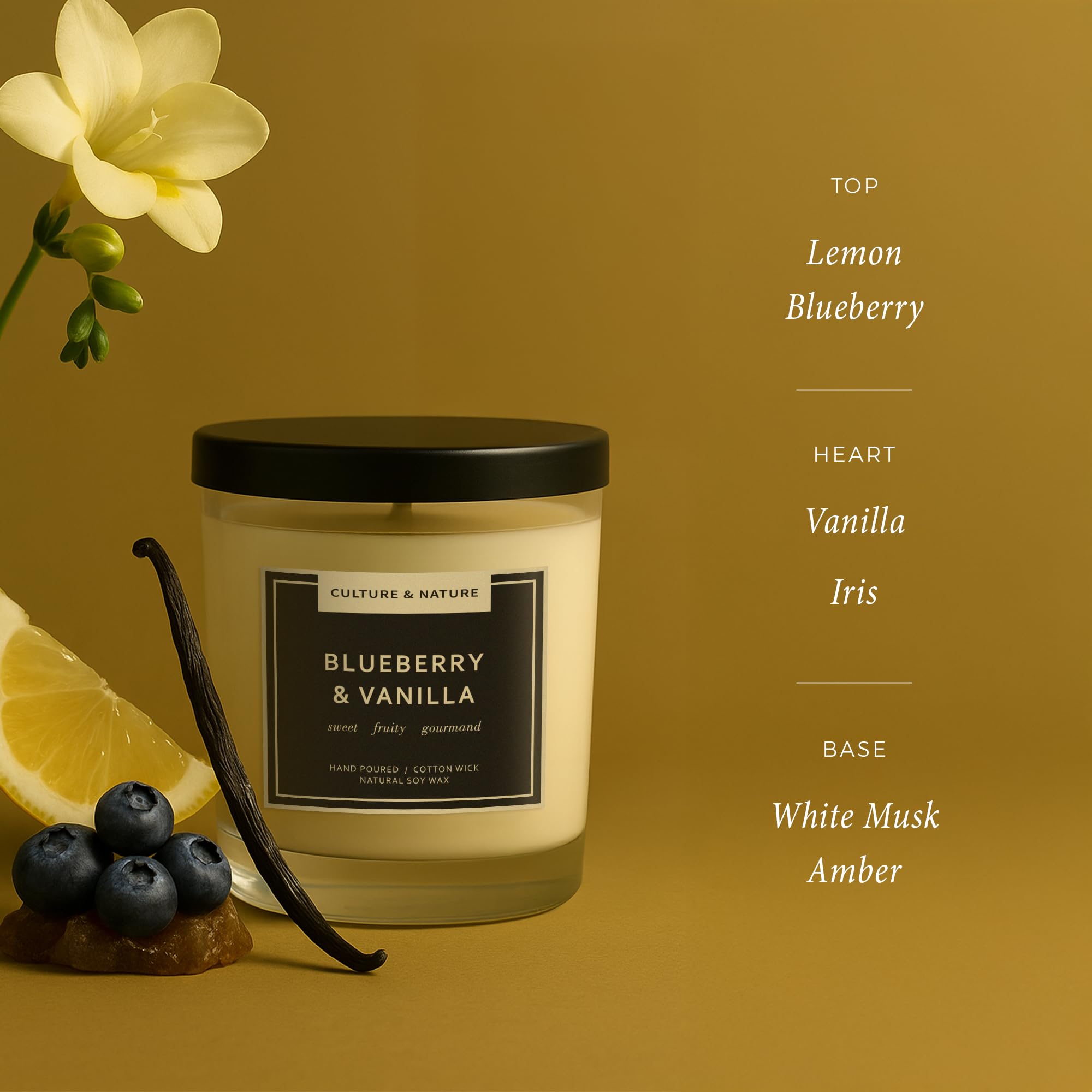 Product packaging for CULTURE & NATURE 7oz Soy Wax Candle in Blueberry & Vanilla