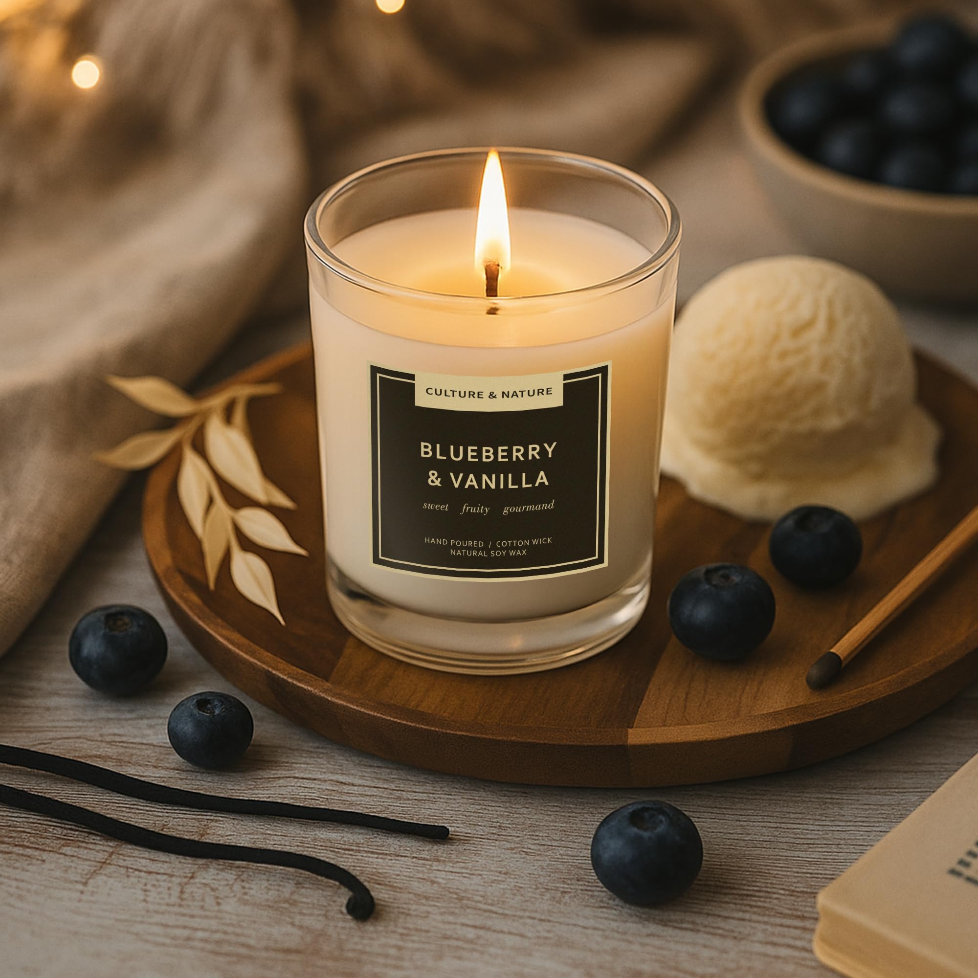 Eco-friendly cotton wick inside CULTURE & NATURE Soy Wax Candle