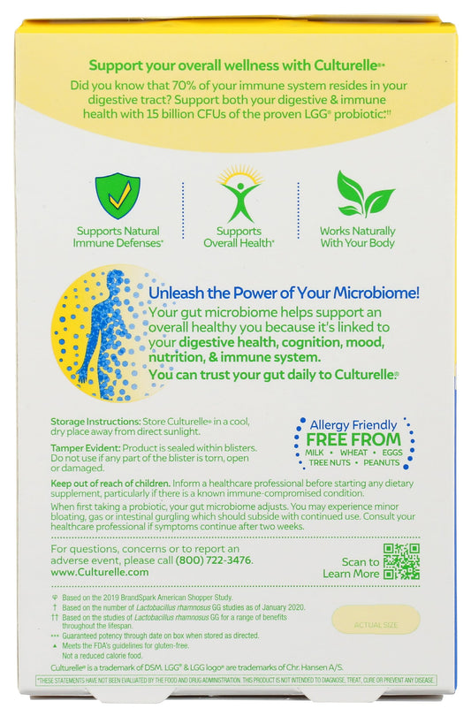 Culturelle Probiotic Vegetarian Capsules bottle with label, 30-count
