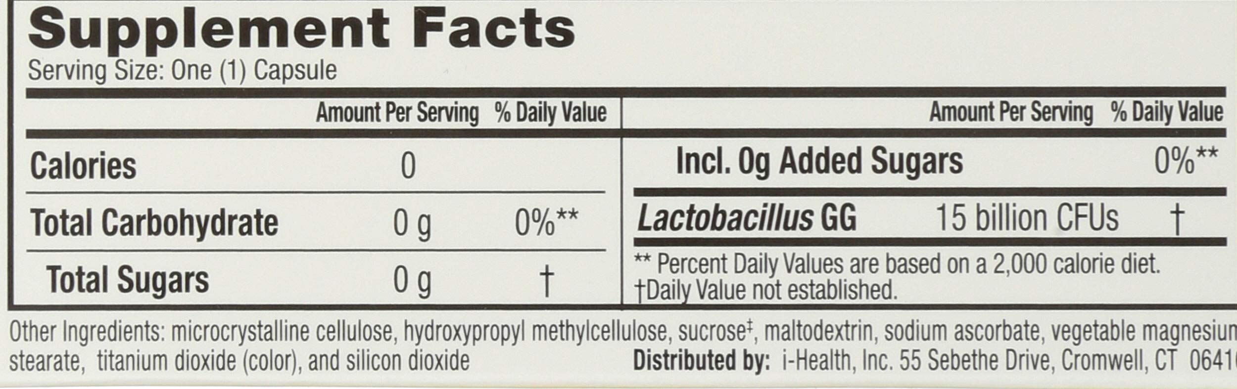 Nutrition facts panel for Culturelle Probiotic Vegetarian Capsules