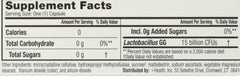 Nutrition facts panel for Culturelle Probiotic Vegetarian Capsules