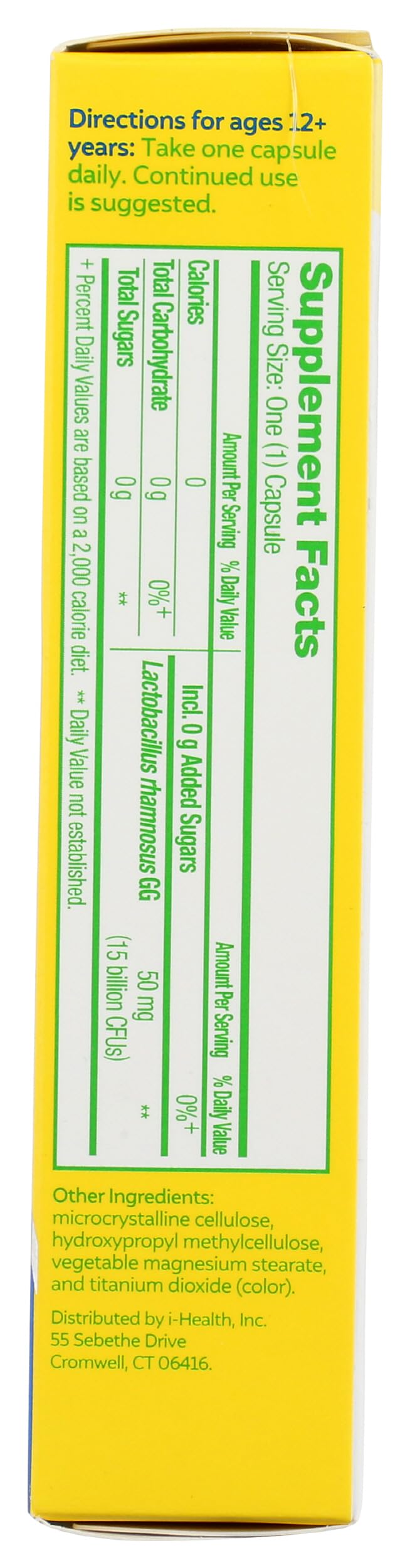 Close-up of Culturelle probiotic capsules, side view
