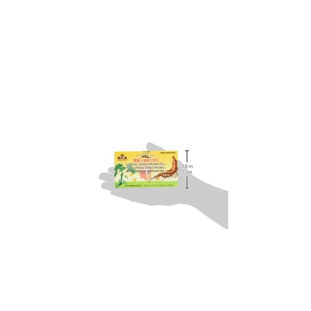 A cup of Royal King Ginseng Ginkgo Biloba Tea beside the 3-box pack