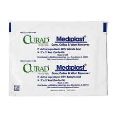 Curad Mediplast corn, callus and wart remover packaging signals a reliable at-home solution.