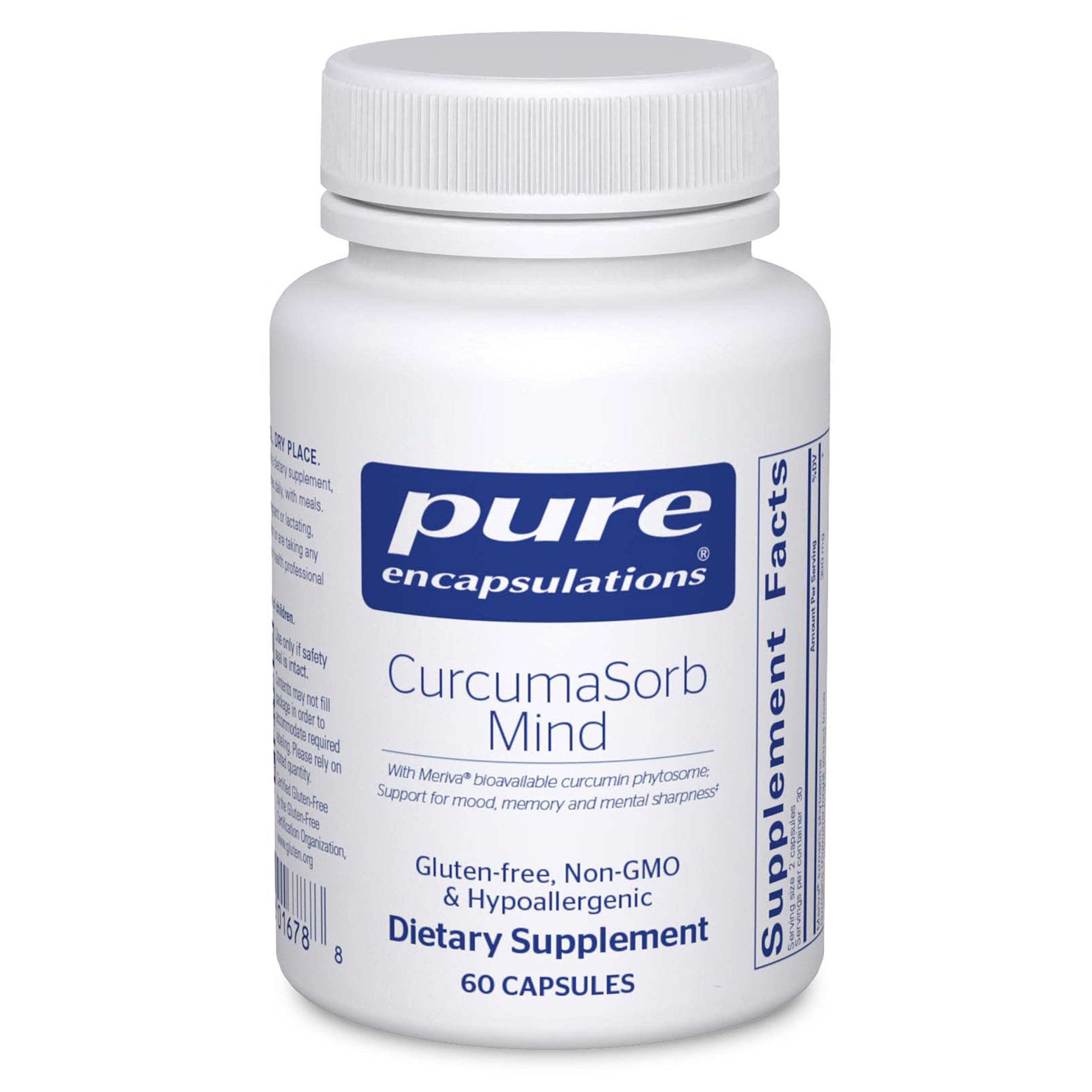 Front view of Pure Encapsulations CurcumaSorb Mind bottle