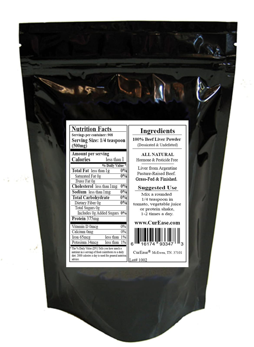Packaging of CurEase Beef Liver Powder 1 lb