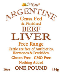 Back of CurEase beef liver powder label with ingredients and nutrition information