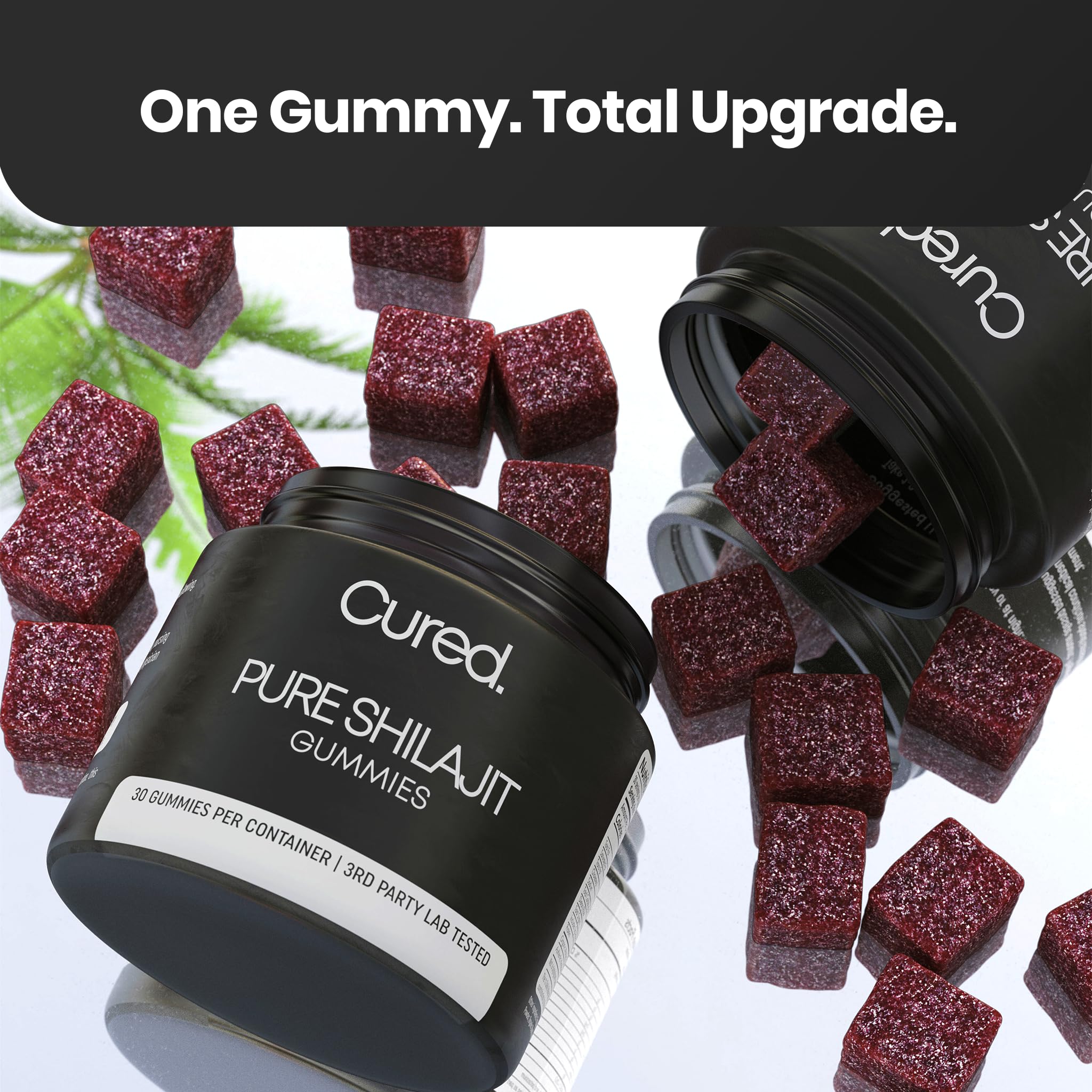 Manuka honey, Shilajit gummies and glass of water with ingredients