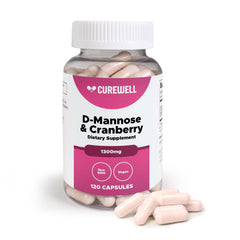 Front view of CUREWELL D-Mannose & Cranberry 1300mg bottle