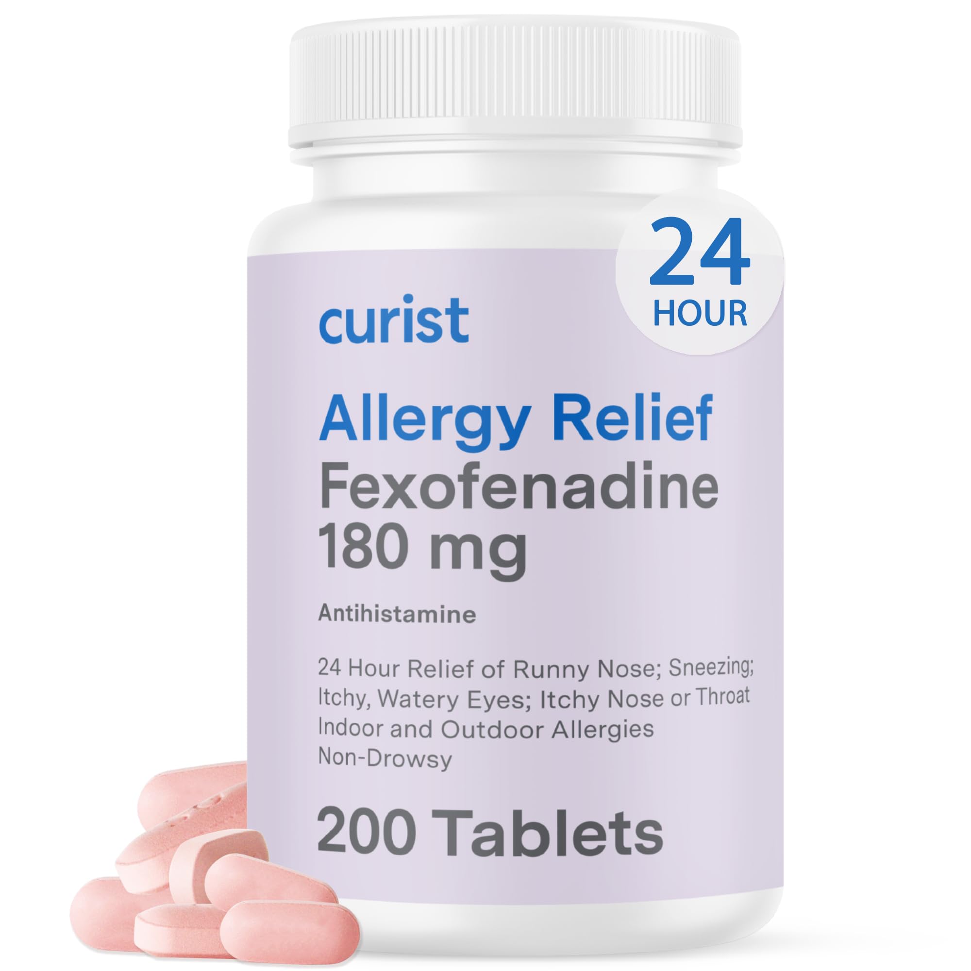 Curist Fexofenadine 180mg bottle ready for daily allergy relief.