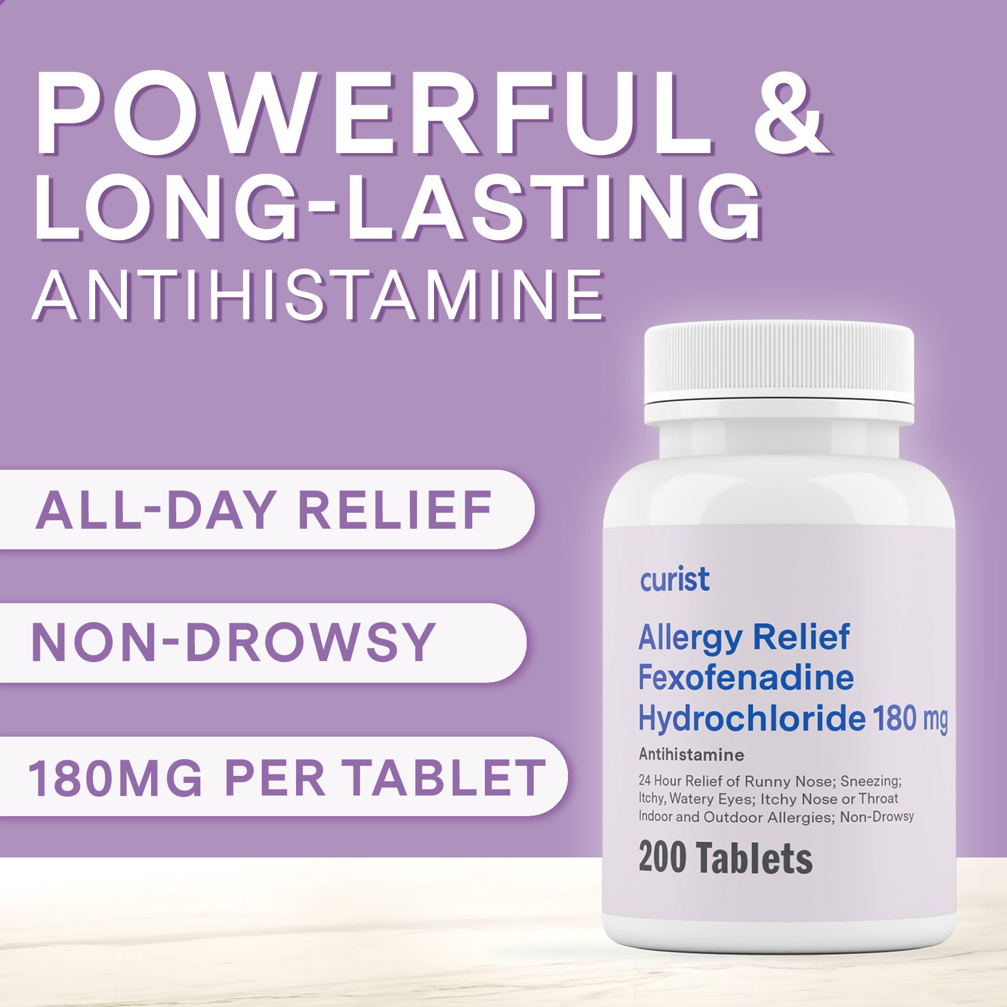 Curist Fexofenadine bottle and pills at home for indoor and outdoor relief.