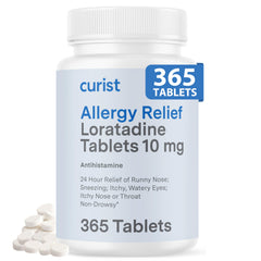 Curist Loratadine 10mg bottle front showing all-day allergy relief option
