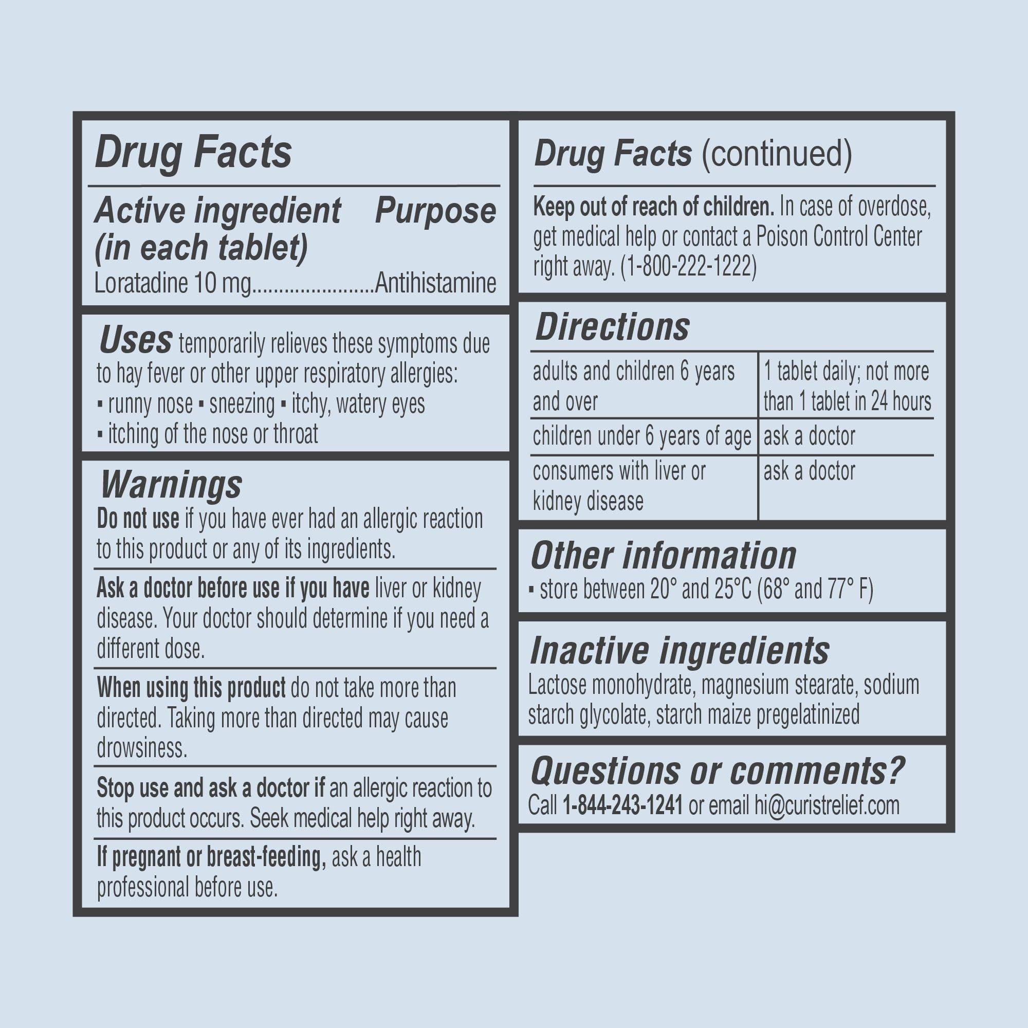 Curist Loratadine 10mg year-long allergy supply in two 365-tablet packs.