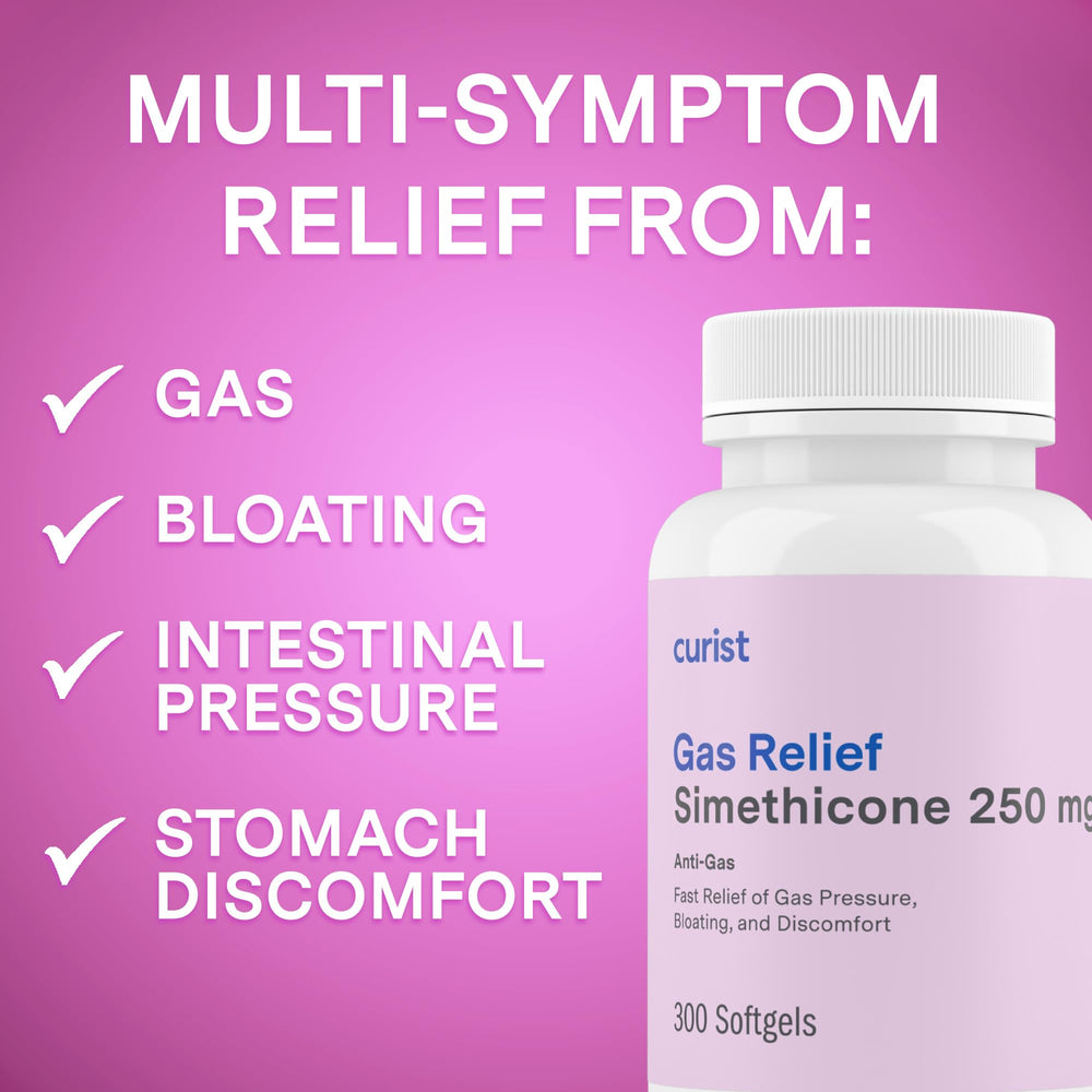 Curist simethicone 250mg label close-up highlighting active ingredient