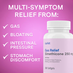 Curist simethicone 250mg label close-up highlighting active ingredient