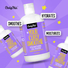Dollop of CurlyChic Your Curly Smoothie spreads through damp hair for defined curls