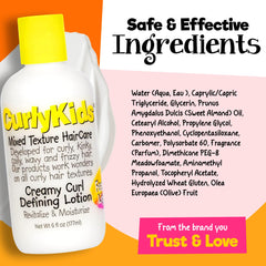 CurlyKids 6oz bottle ideal for kids' haircare routines on the go.